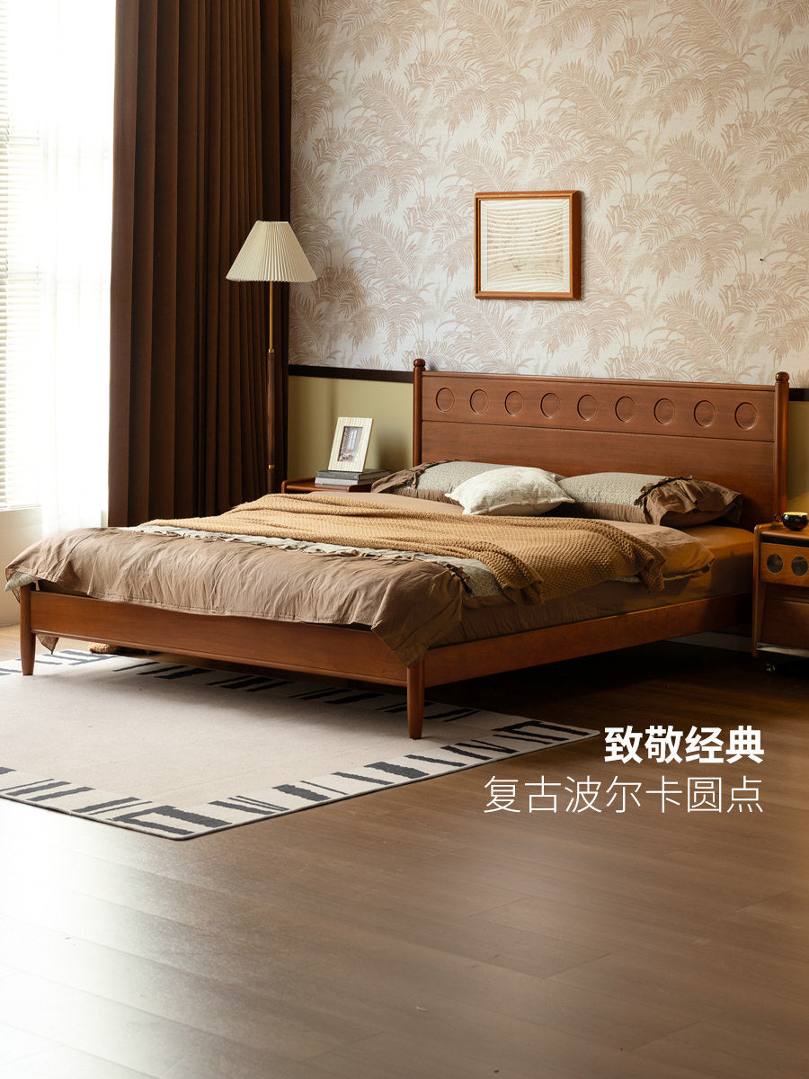 实木床卧室中古风大板床包豪斯波点床1.5m1.8m双人床
